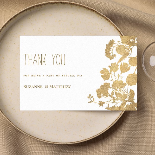 Invitation Elégant Merci de luxe fleur sauvage or blanc (Elegant white gold wildflower luxury Thank You)