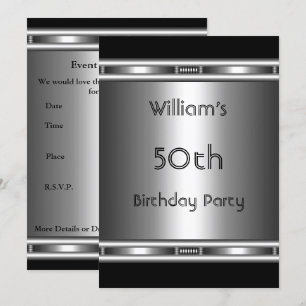 Invitation Élégant métal Look argent noir 50e anniversaire ho
