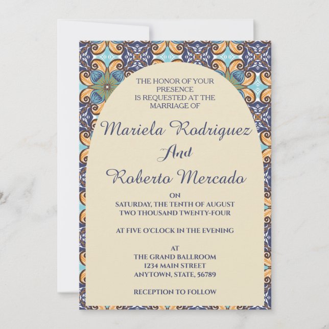 Invitation Élégant mexicain Floral Talavera Mariage de carrel (Devant)