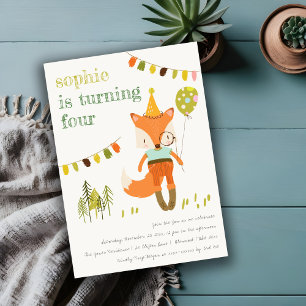 Invitation Élégant mignon Woodland Fun Party Fox Anniversaire