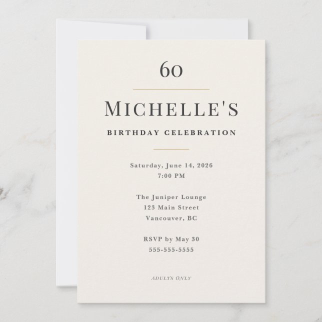 Invitation Elegant Minimal 60th Birthday Celebration (Devant)