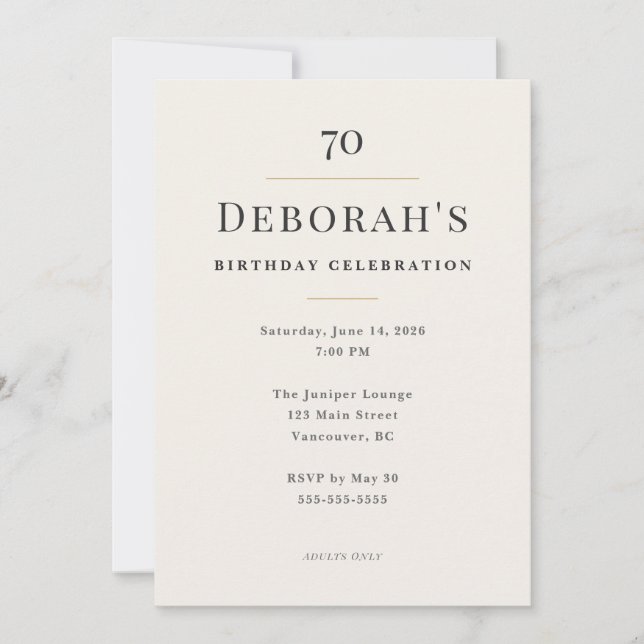 Invitation Elegant Minimal 70th Birthday Celebration (Devant)