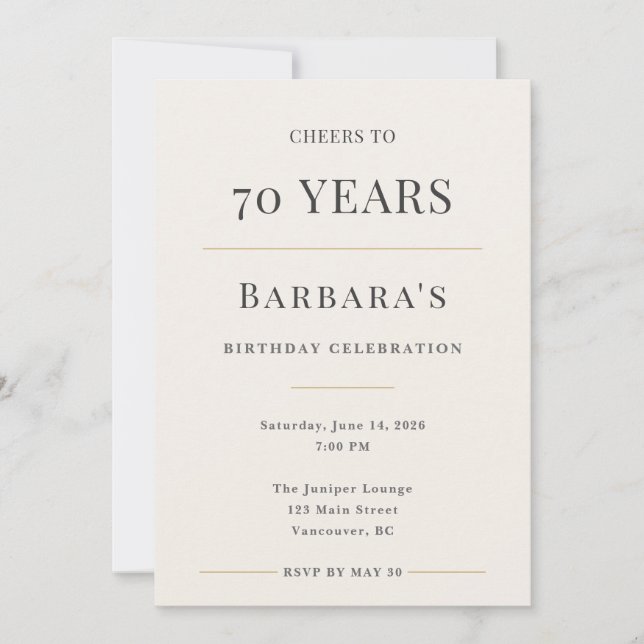 Invitation Elegant Minimal 70th Birthday Celebration (Devant)