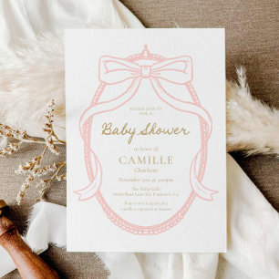 Invitation Élégant minimal Baby shower rose