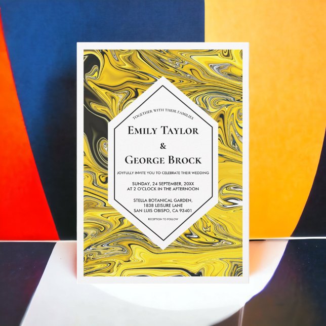 Invitation Élégant minimal Black Gold Pastel Abstrait Mariage (Créateur téléchargé)