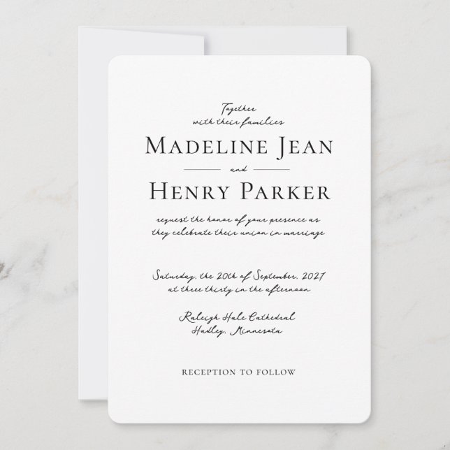 Invitation Elegant Minimal Black White Photo Wedding (Devant)