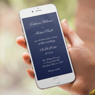 Invitation Elégant minimal Digital Navy Blue Wedding Invitati