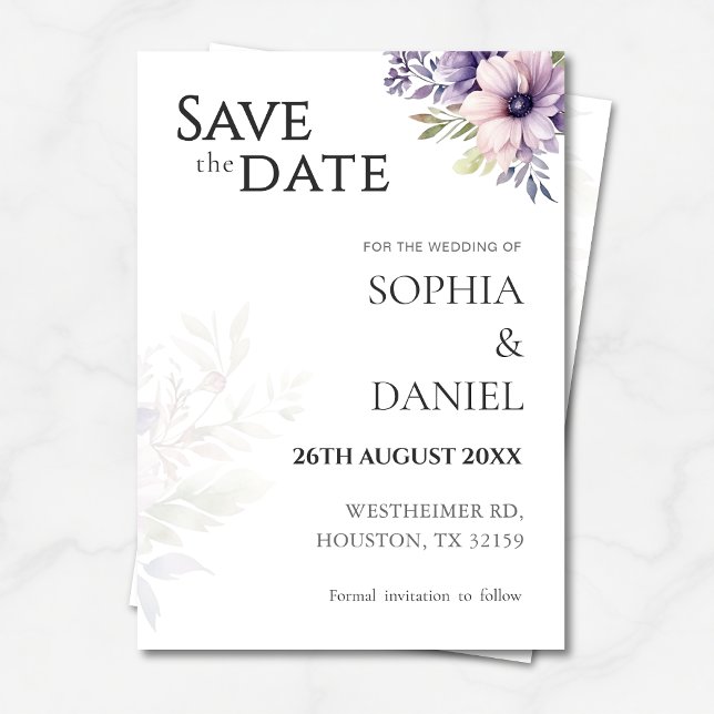 Invitation Elegant Minimal Floral Save the Date Card  (Créateur téléchargé)
