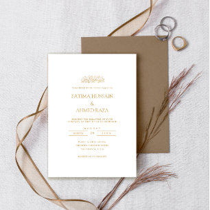 Invitation Élégant Minimal Formel Or Script Mariage Musulman