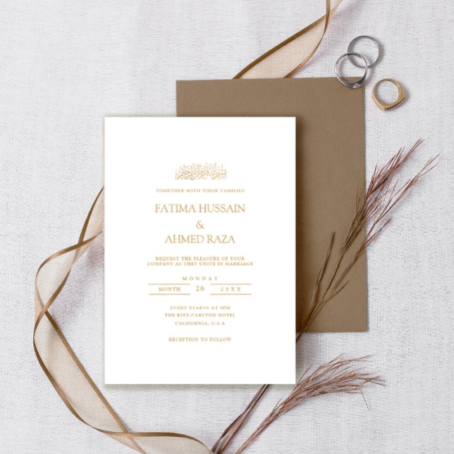 Invitation Élégant Minimal Formel Or Script Mariage Musulman (Créateur téléchargé)