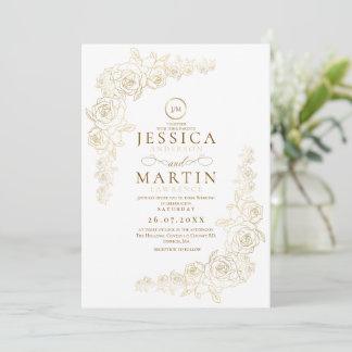 Invitation Elegant Minimal Gold Roses Frame Wedding