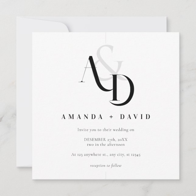Invitation Élégant minimal noir et blanc Mariage simple (Devant)