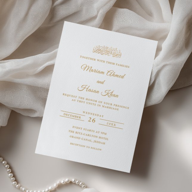 Invitation Élégant Minimal Or Mariage Musulman De Style Scrip (Créateur téléchargé)