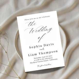 Invitation Elegant Minimal Script Black and White Wedding Inv