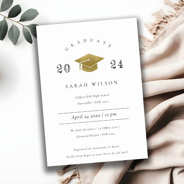 Invitation Élégant Minimal Simple Gold Foil Graduation Party (Créateur téléchargé)