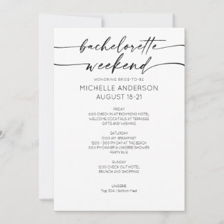 Invitation Elegant Minimalist Bachelorette Weekend Itinerary