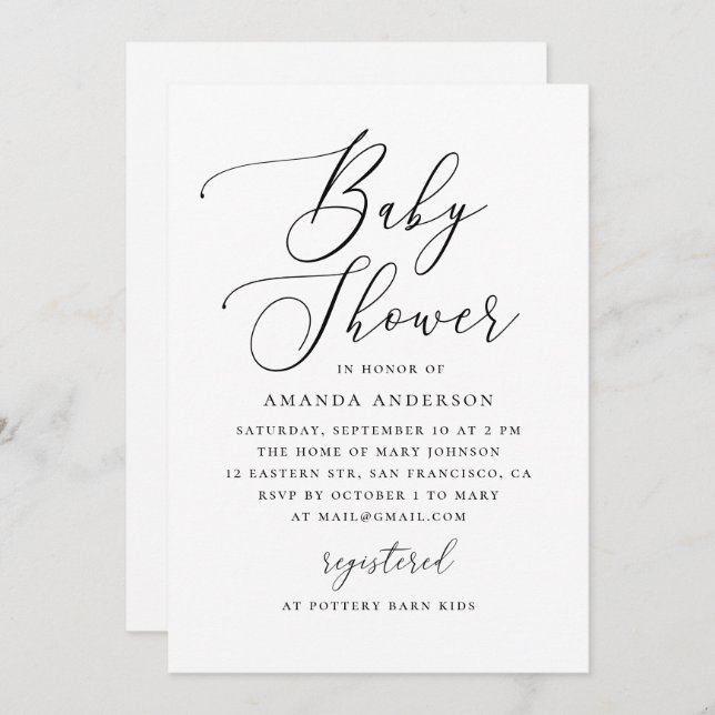 Invitation Elegant Minimalist Black & White Baby Shower (Devant / Derrière)