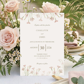 Invitation Elegant Minimalist Blush Pink Wildflower Wedding