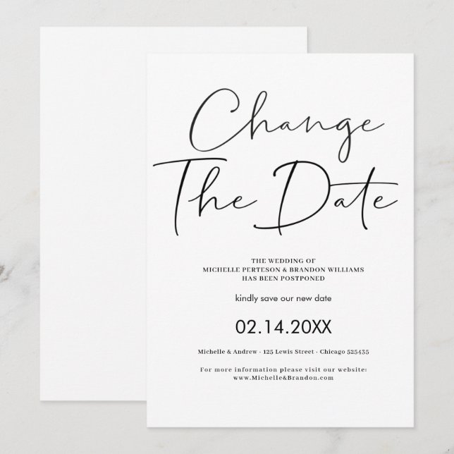Invitation Elegant Minimalist Calligraphy Change The Date (Devant / Derrière)