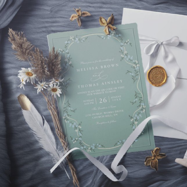 Invitation Elegant Minimalist Garden Floral QR Code Wedding (Créateur téléchargé)