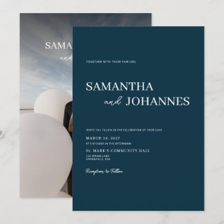 Invitation Elegant Minimalist Modern Blue Photo Wedding