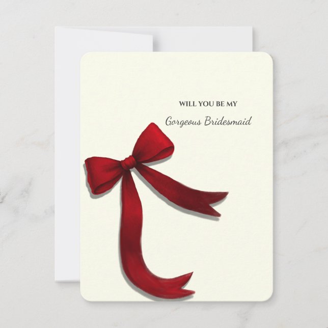 Invitation Elegant Minimalist Red Bow Bridesmaid Proposal (Devant)