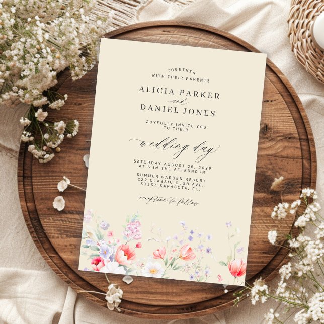Invitation Elegant minimalist wildflower floral beige wedding (Créateur téléchargé)