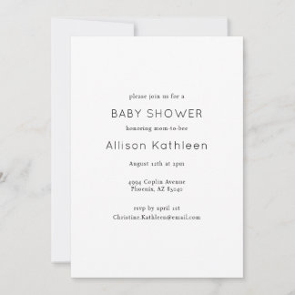 Invitation Elégant minimaliste Baby shower noir et blanc