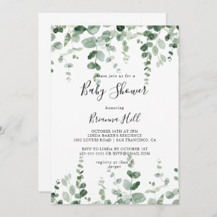 Invitation Élégant minimaliste Baby shower vert Eucalyptus