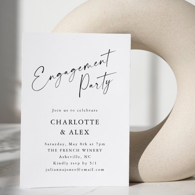 Invitation Élégant minimaliste Black Script Engagement Party (Créateur téléchargé)