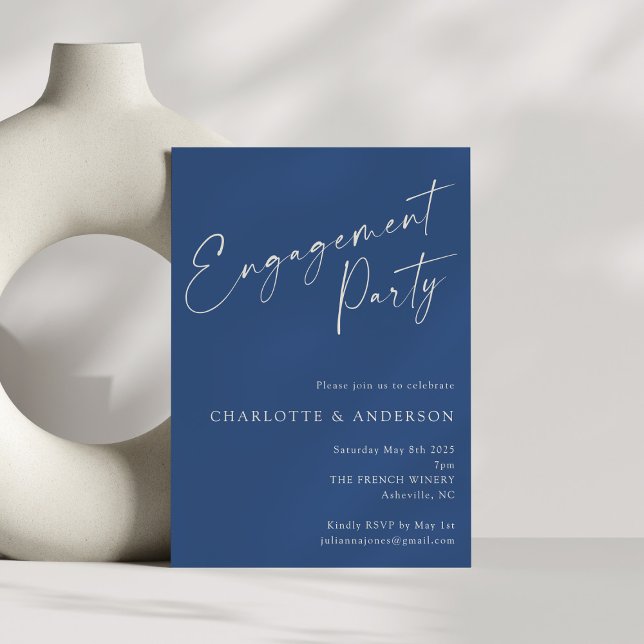 Invitation Élégant minimaliste Blue Modern Engagement Party (Créateur téléchargé)