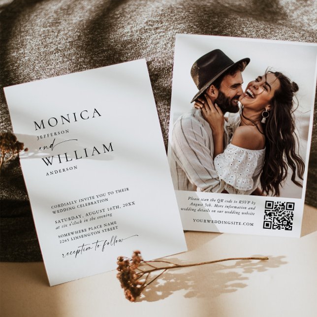 Invitation Élégant minimaliste calligraphie Mariage PHOTO (Créateur téléchargé)