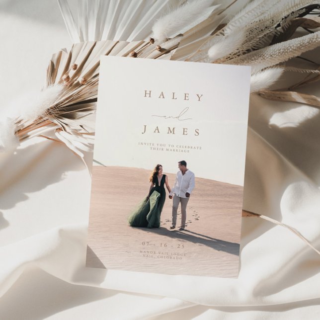 Invitation Élégant minimaliste chic Script Photo Mariage Invi (Créateur téléchargé)