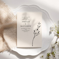 Élégant minimaliste dessin floral en Mariage crème