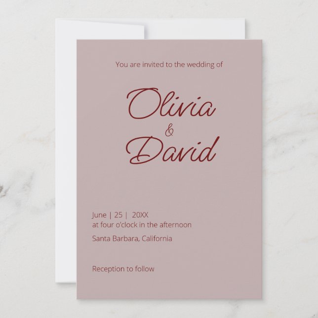 Invitation Elégant minimaliste Dusty Rose Mariage (Devant)