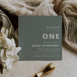 Invitation Élégant minimaliste Forme Vert 1er Anniversaire Fê