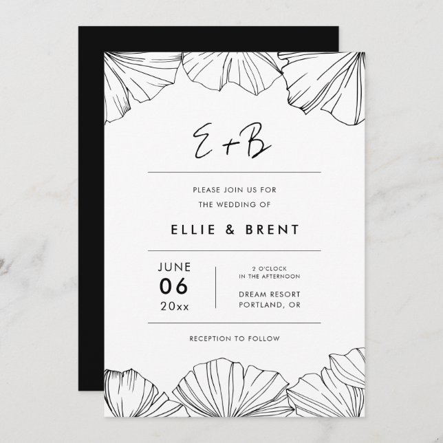 Invitation Élégant minimaliste Ginkgo Biloba mariage (Devant / Derrière)