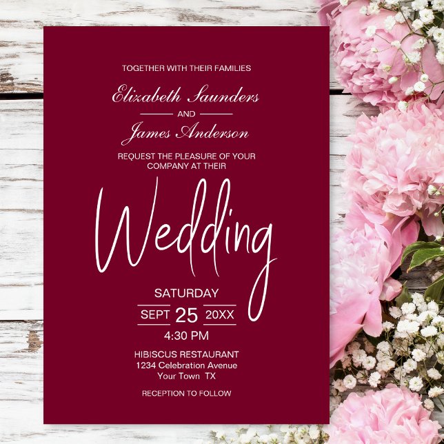 Invitation Élégant minimaliste Magenta Mariage blanc (Créateur téléchargé)