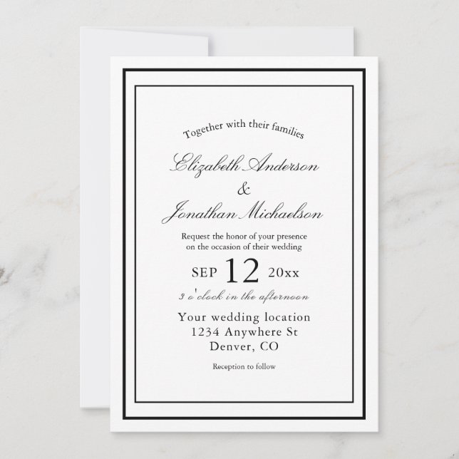 Invitation Élégant minimaliste Mariage (Devant)