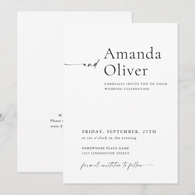 Invitation Élégant minimaliste Mariage de calligraphie (Devant / Derrière)