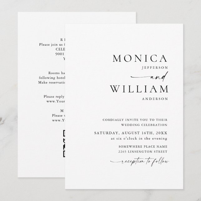 Invitation Élégant minimaliste Mariage de calligraphie (Devant / Derrière)