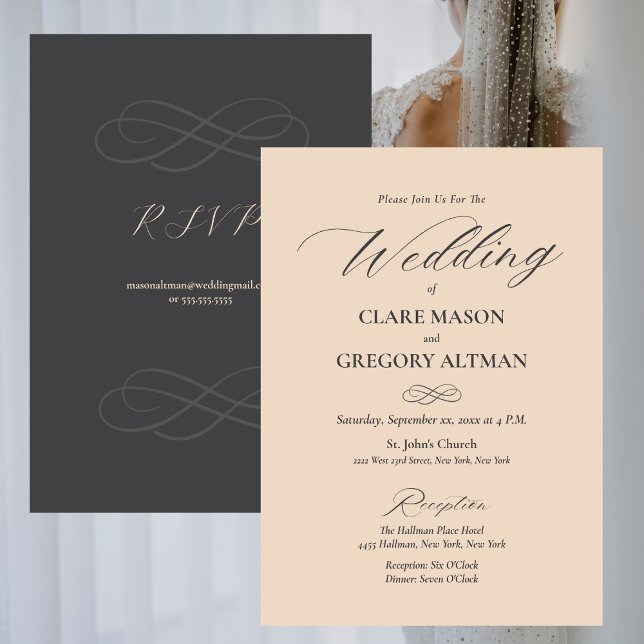 Invitation Élégant minimaliste Mariage gris amande (Elegant Minimalist Almond Gray Wedding Invitation)