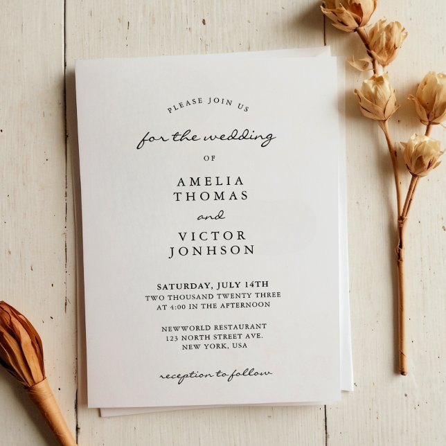 Invitation Élégant minimaliste Mariage photo noir et blanc (Créateur téléchargé)