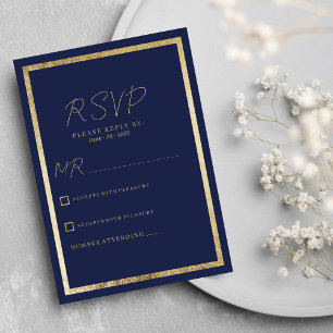 Invitation Elégant minimaliste marine moderne or bleu RSVP