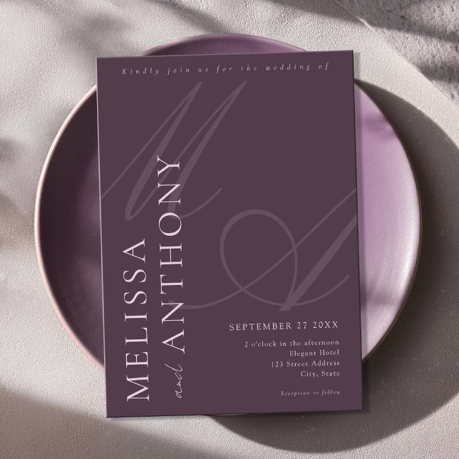 Invitation Élégant minimaliste moderne Mariage violet (Créateur téléchargé)