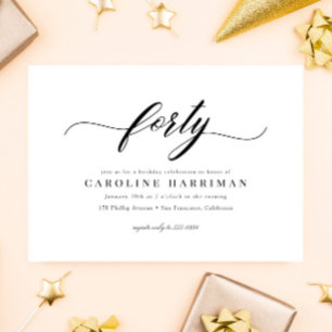 Invitation Élégant minimaliste noir blanc 40e fête d'annivers