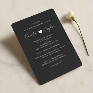 Invitation Élégant minimaliste noir et blanc Mariage de coeur