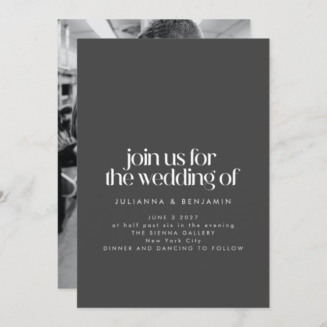 Invitation Élégant minimaliste noir moderne Mariage photo (Devant / Derrière)