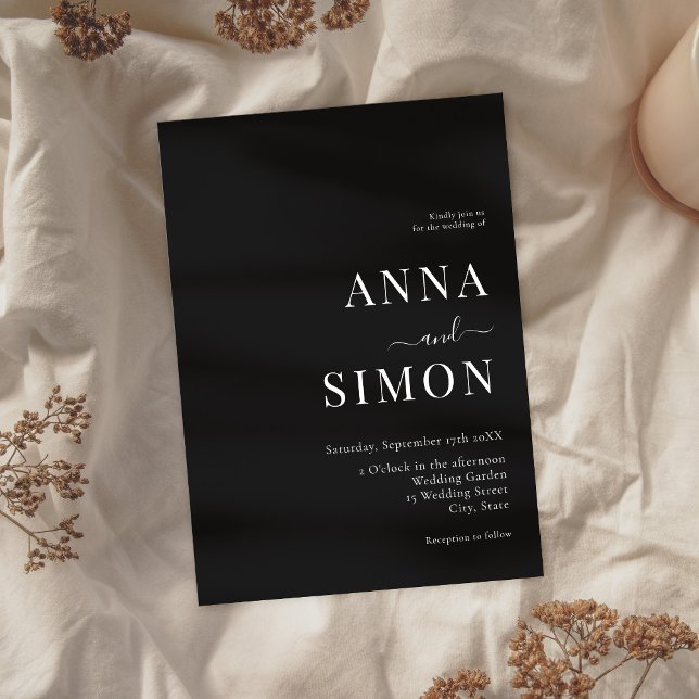 Invitation Élégant minimaliste noir tout-en-un Mariage ( Elegant Minimalist Black All-in-One Wedding)