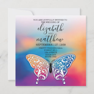 Invitation Elégant minimaliste Papillon et coucher de soleil